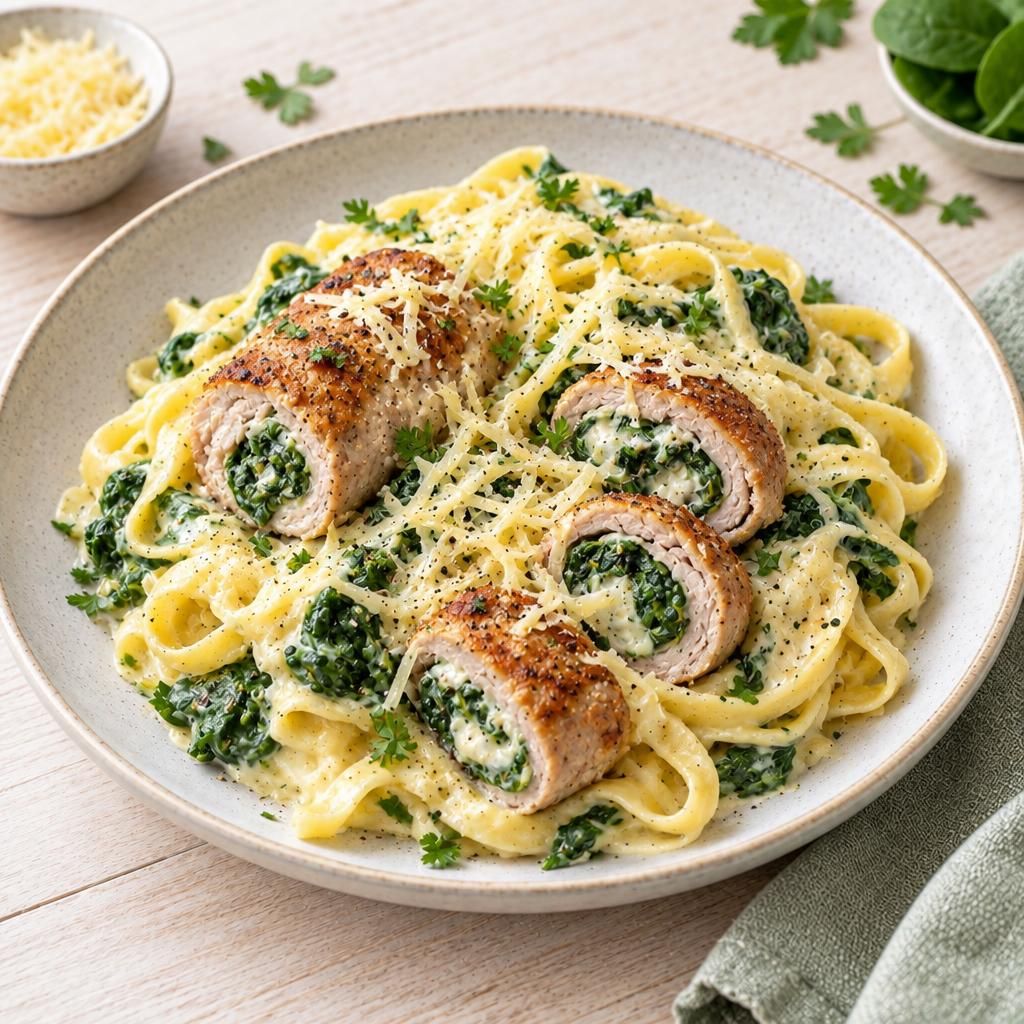 Tagliatelle mit Spinat-Involtini