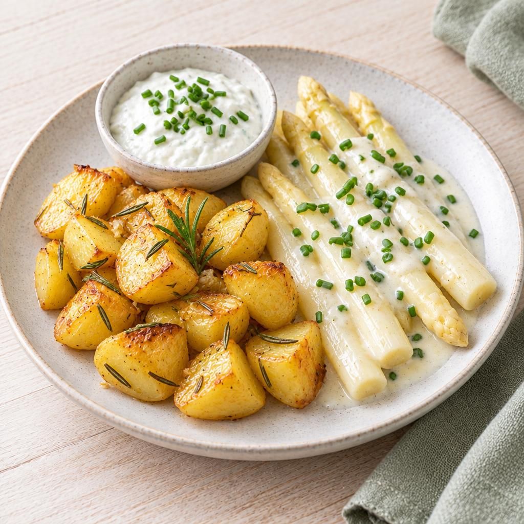 Rosmarinkartoffeln mit Spargel und Dip