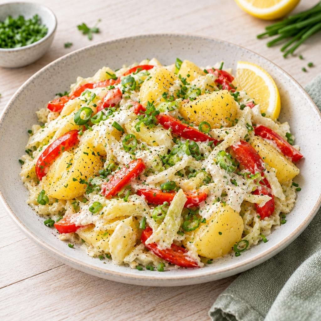 Weißkohlpfanne mit Kartoffeln und Paprika