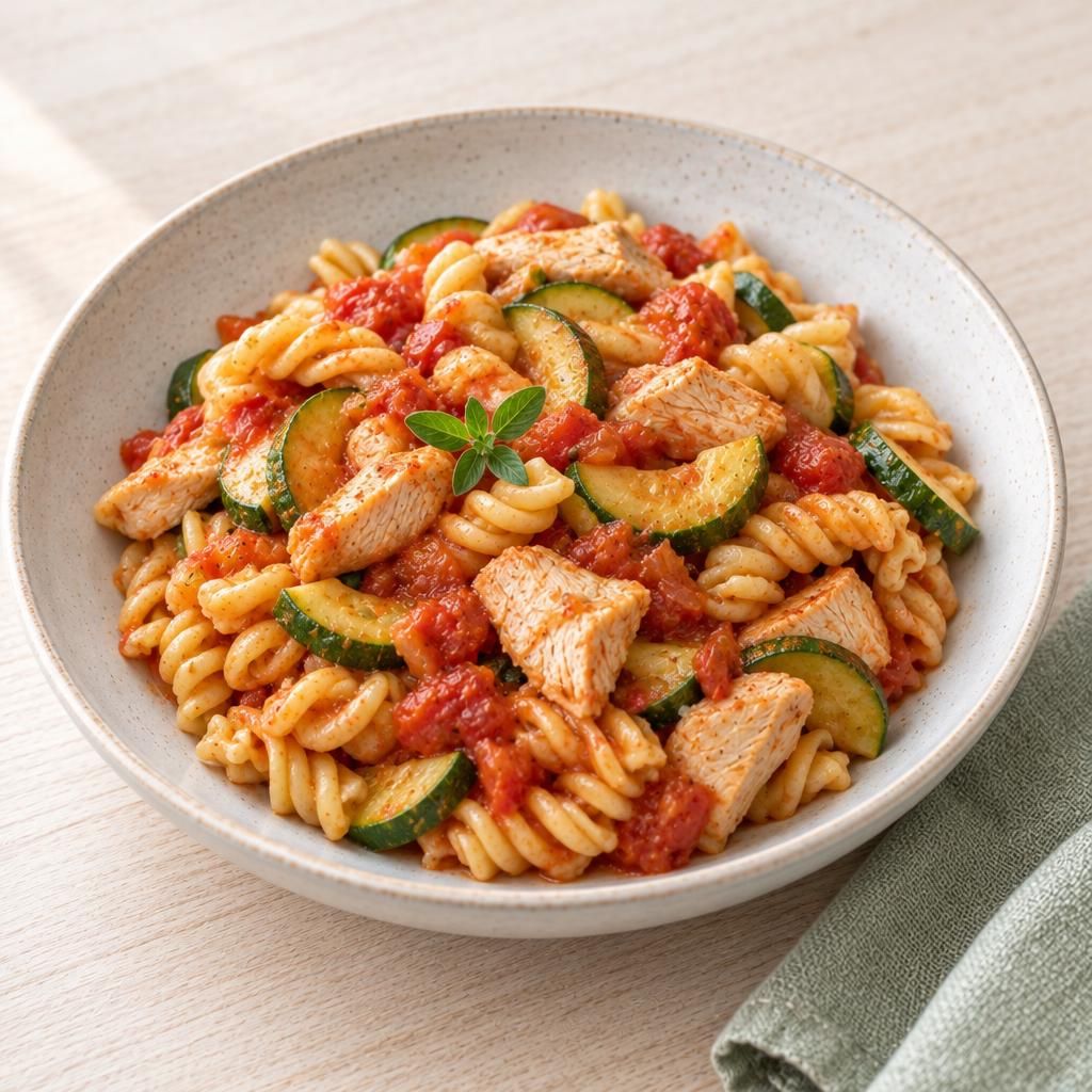 Puten-Zucchini-Nudeln in Tomatensoße