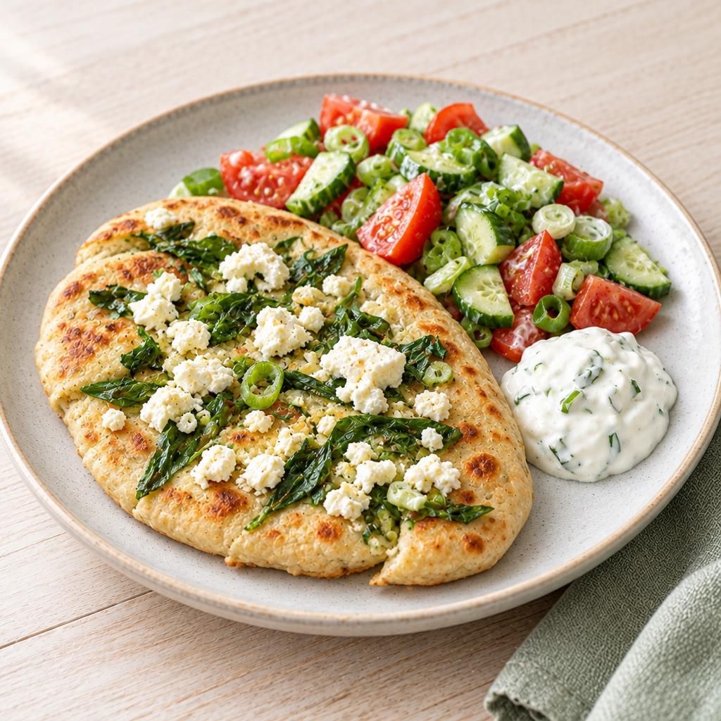 Fladen mit Hirtenkäse und Salat