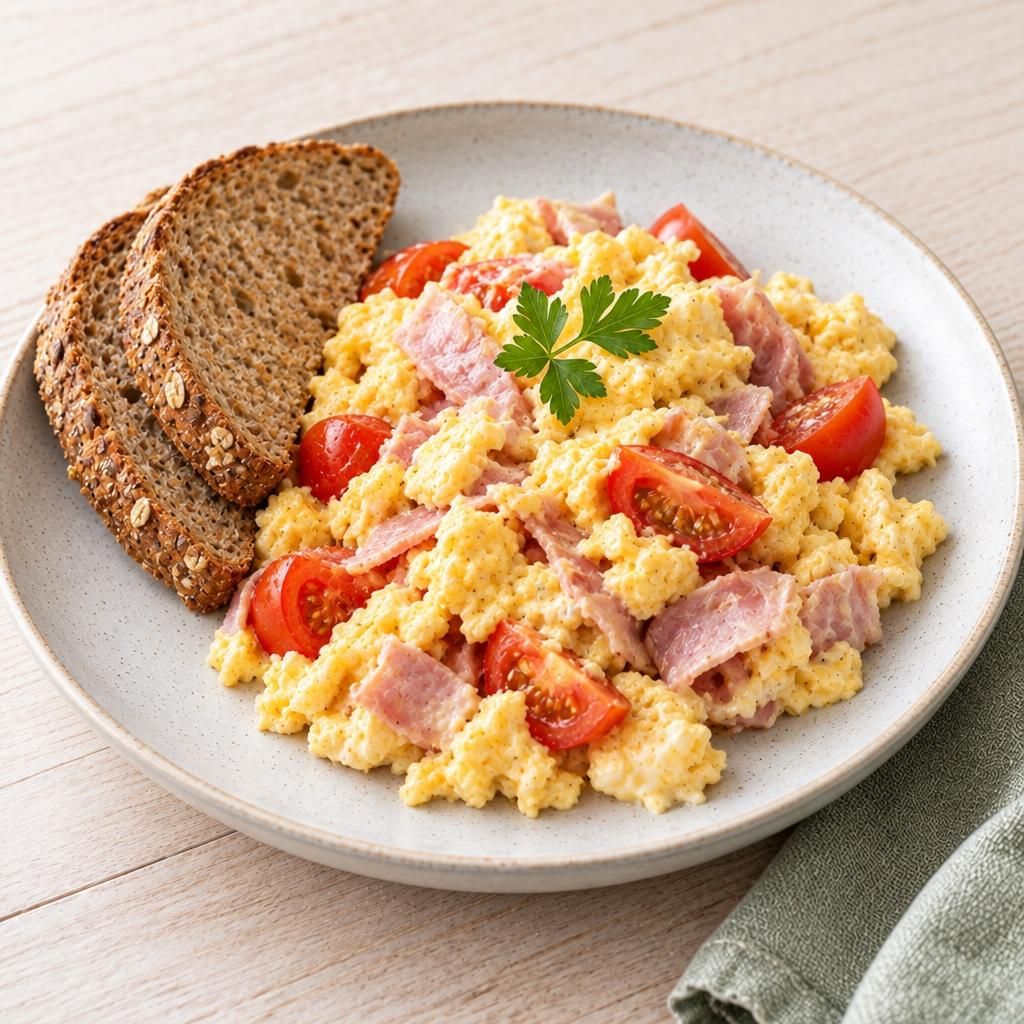 Rührei mit Schinken und Tomaten
