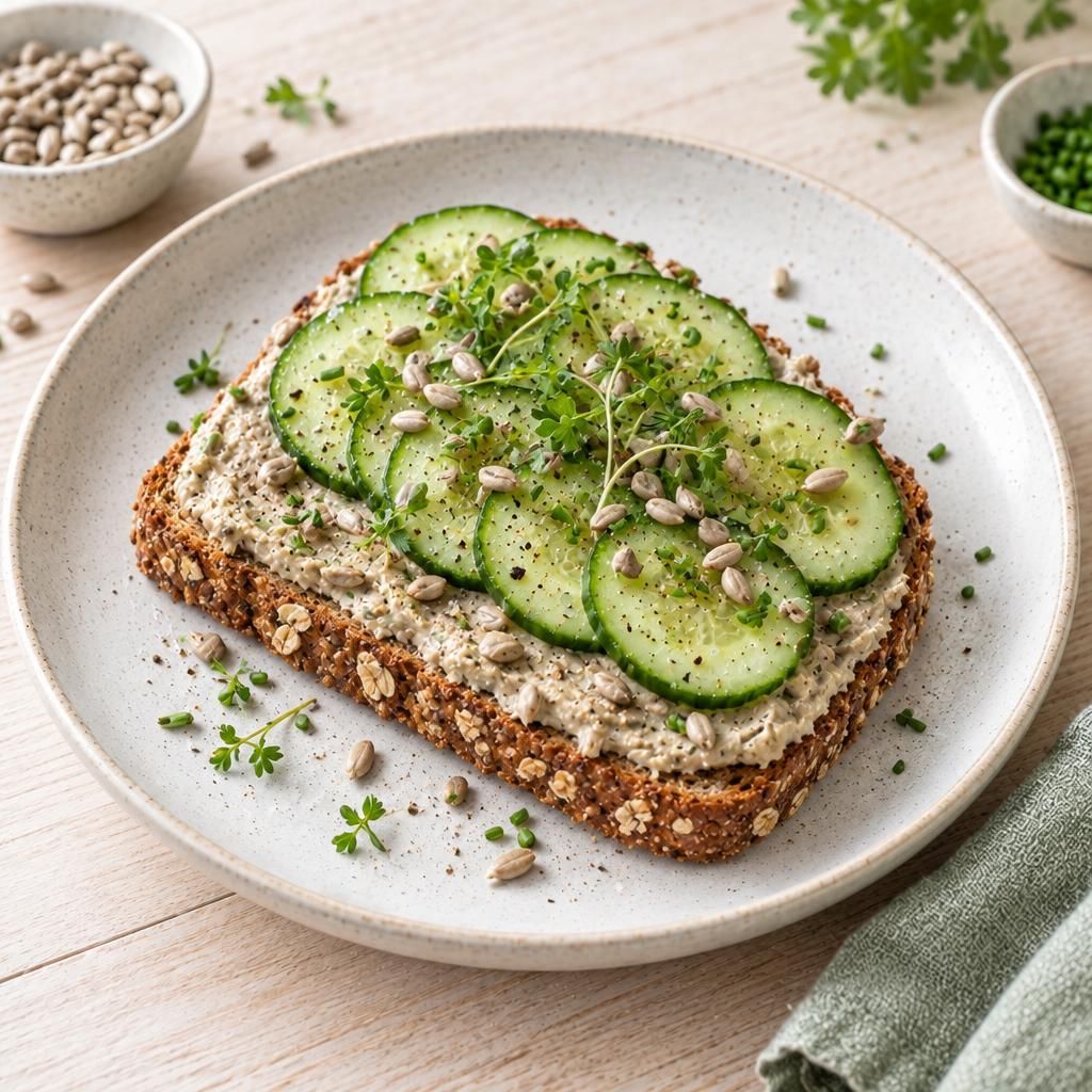 Sonnenblumenkern-Aufstrich-Brot mit Gurke (vegan)