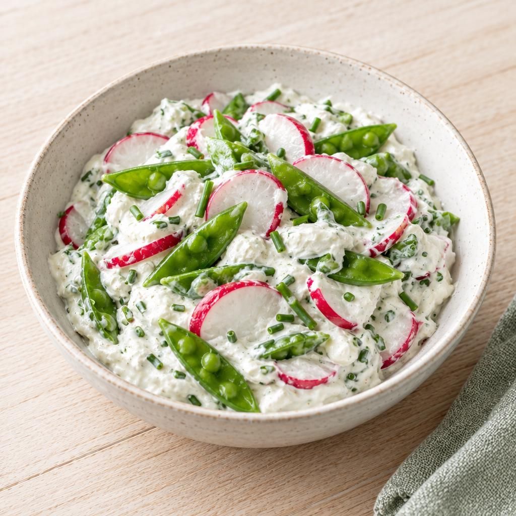 Frischkäse-Dip mit Radieschen und Zuckerschoten