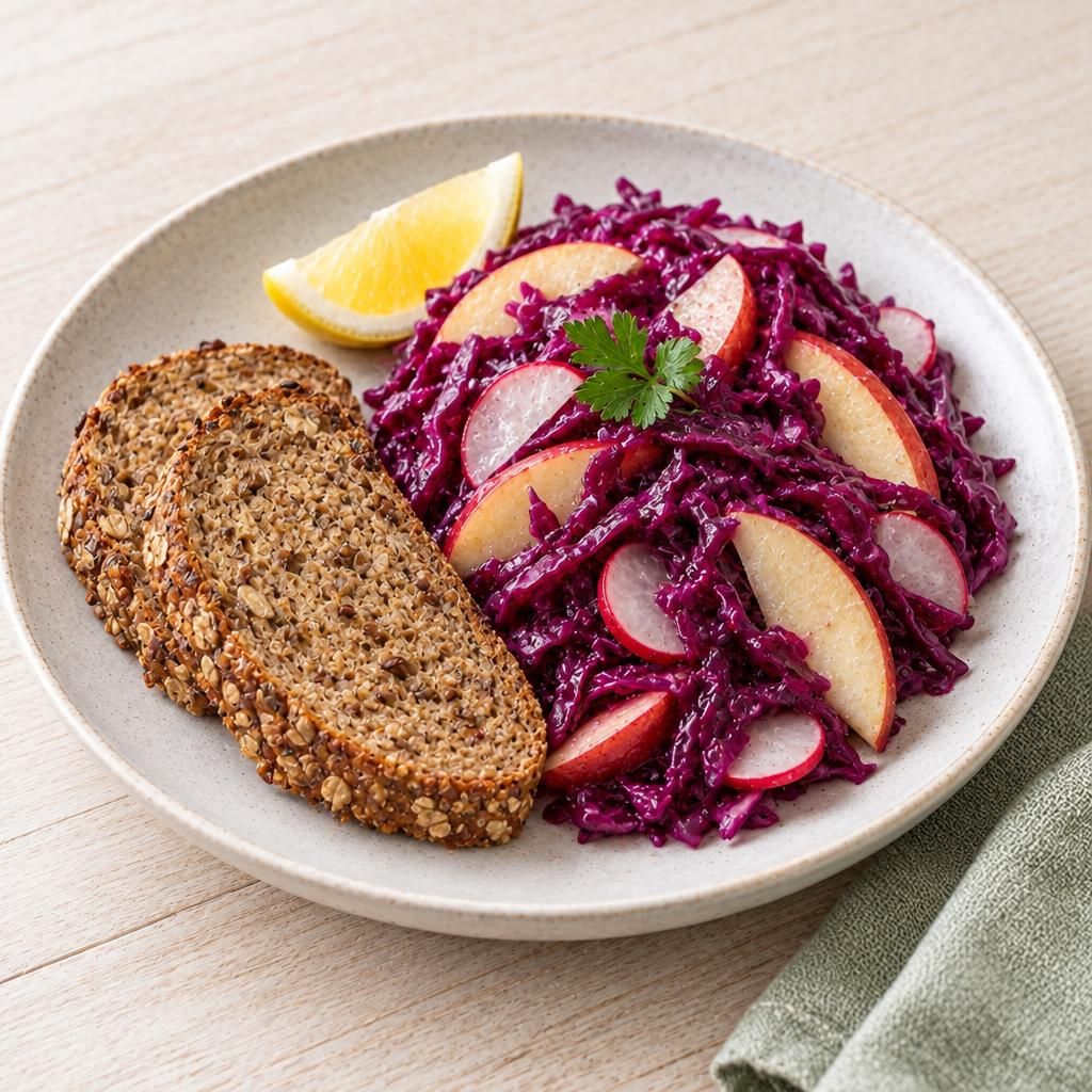 Rotkohl-Salat mit Vollkornbrot