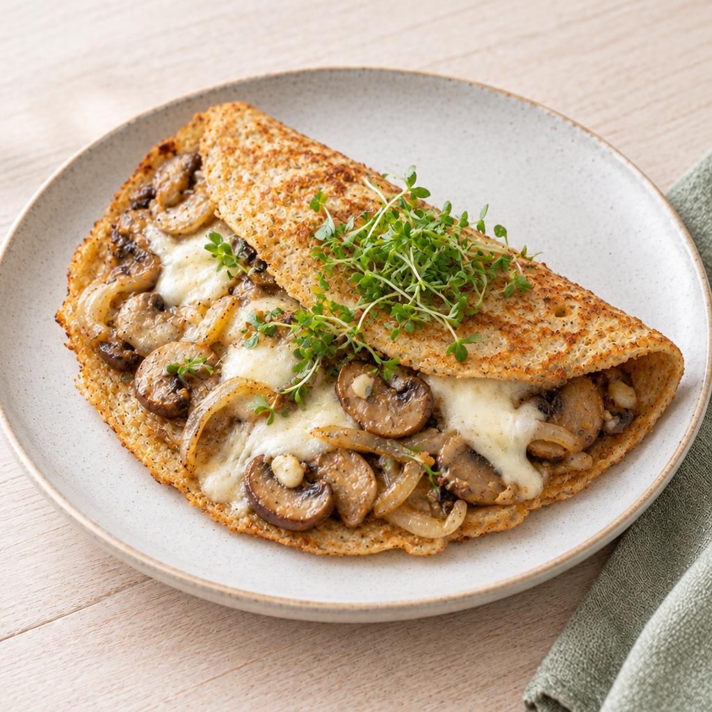 Pfannkuchen mit Champignons und Mozzarella