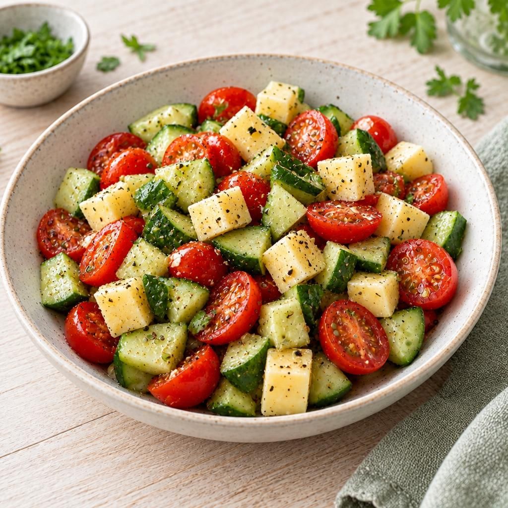 Tomaten-Gurken-Box mit Käsewürfeln