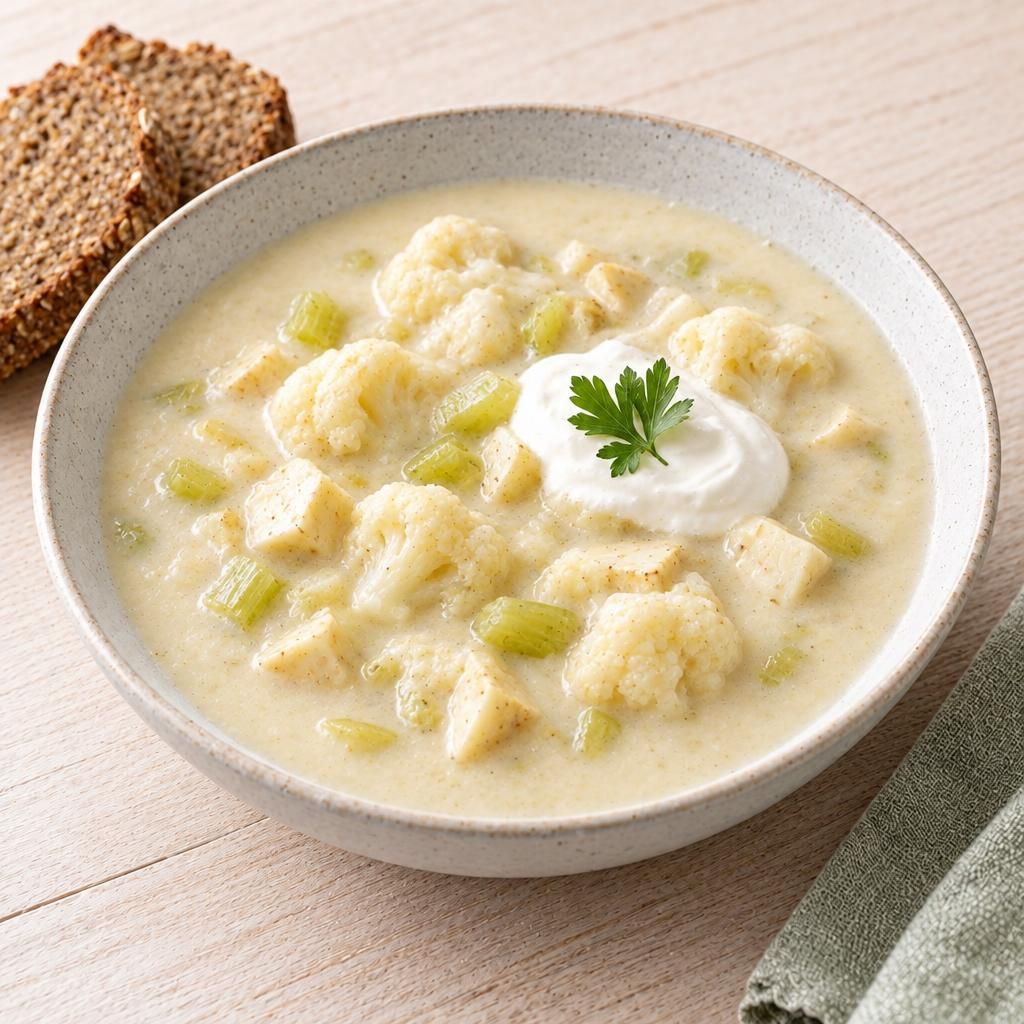 Blumenkohl-Sellerie-Suppe mit Vollkornbrot