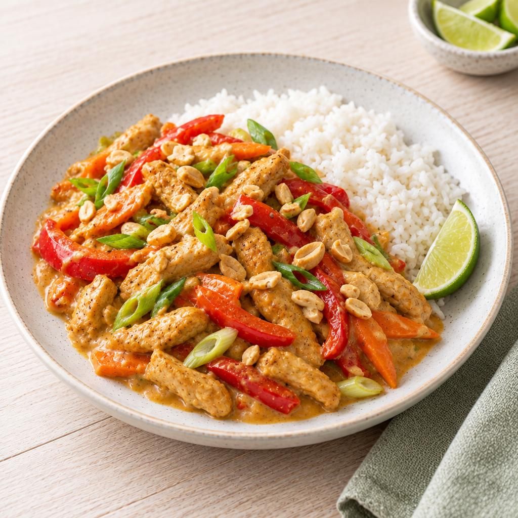 Veggie-Erdnuss-Pfanne mit Reis