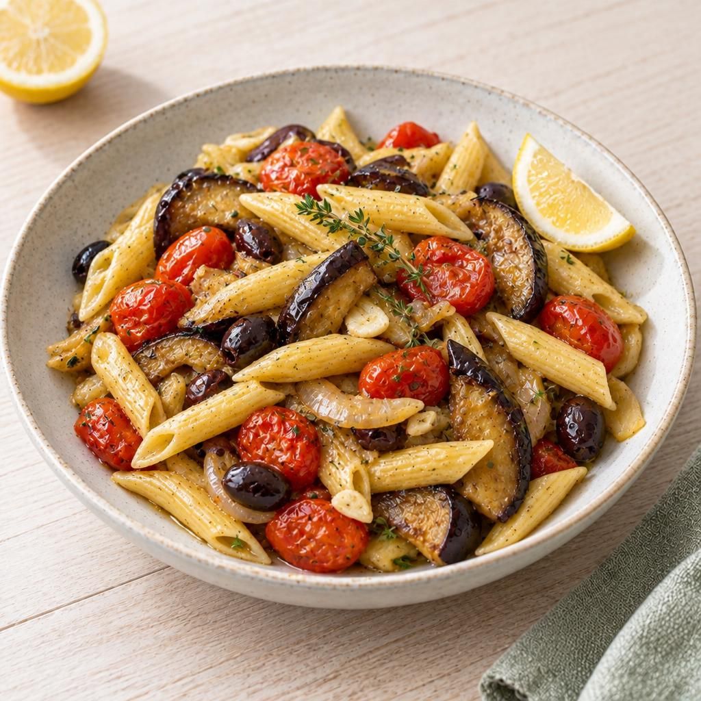 Bunte Sommerpasta mit mediterranem Gemüse