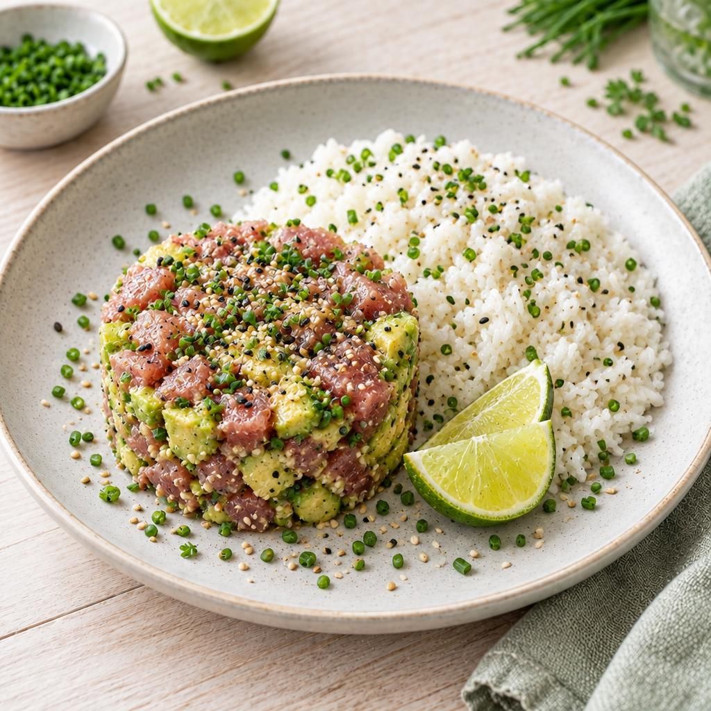 Thunfisch-Avocado-Tatar mit Reis