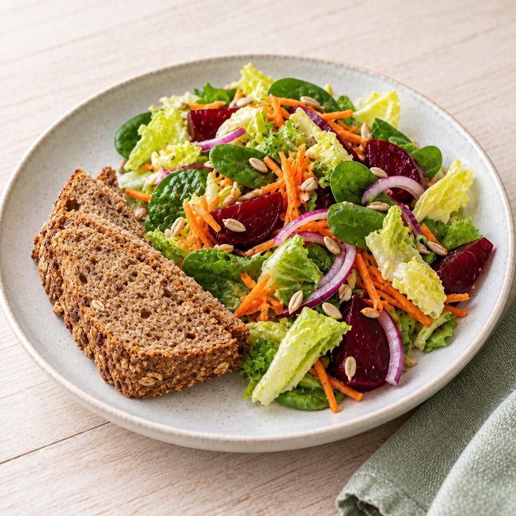 Bunte Blattsalate mit Rote Bete und Vollkornbrot