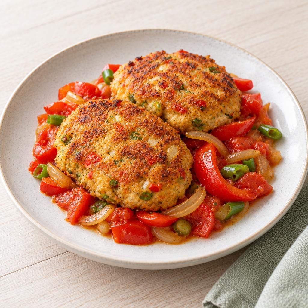 Paprika-Bratlinge auf Paprika-Gemüse