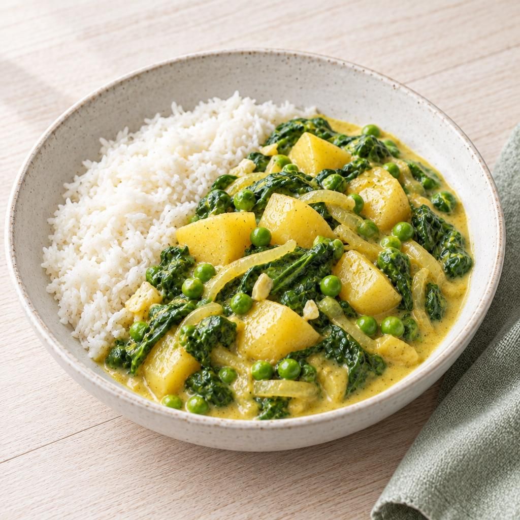Kartoffel-Spinat-Curry mit Reis