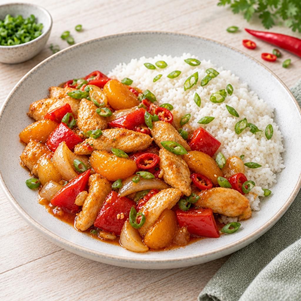 Süß-saures Hähnchen mit Reis