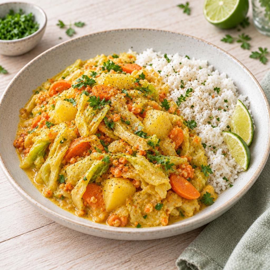 Spitzkohl-Curry mit Reis