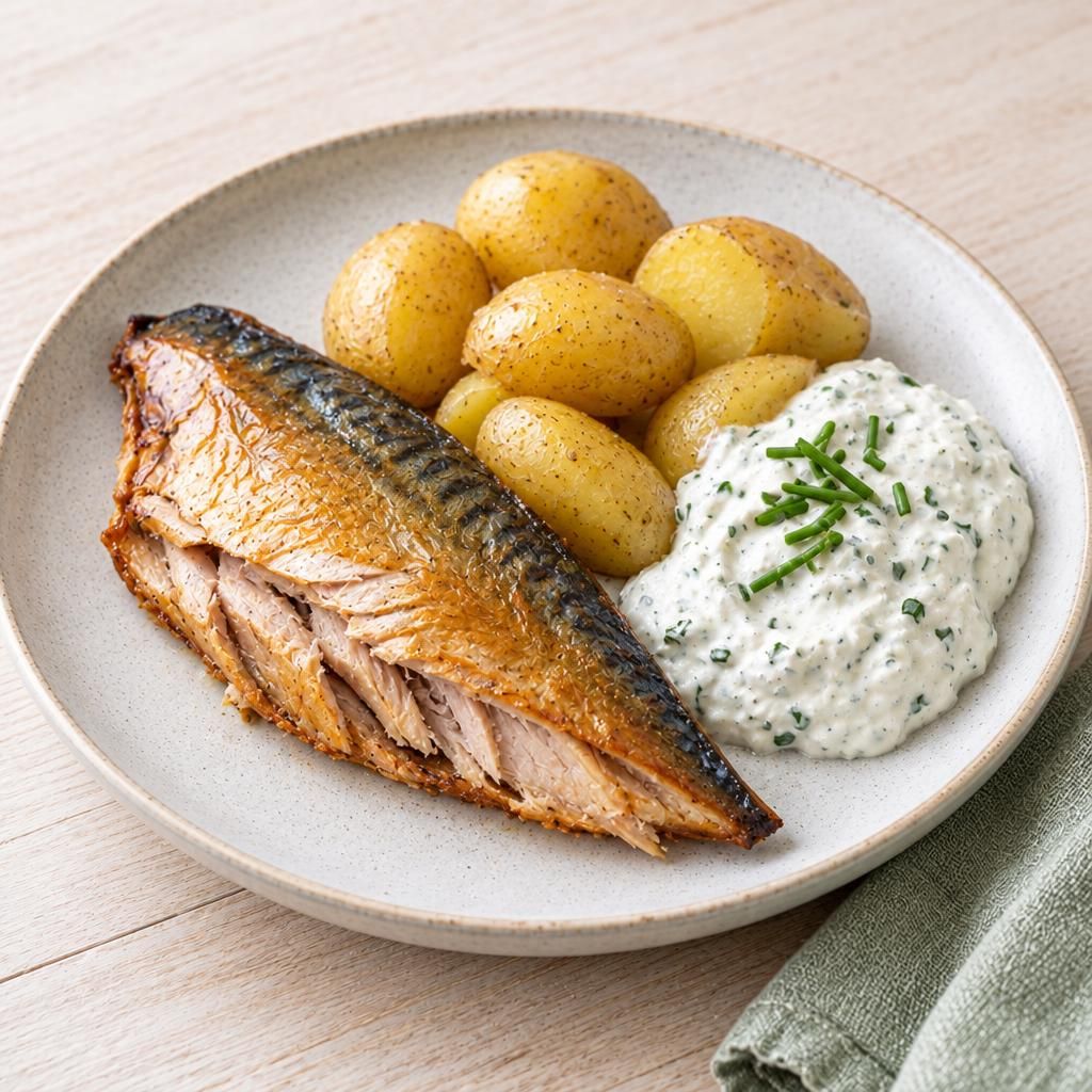 Räuchermakrele mit Pellkartoffeln und Schnittlauchquark