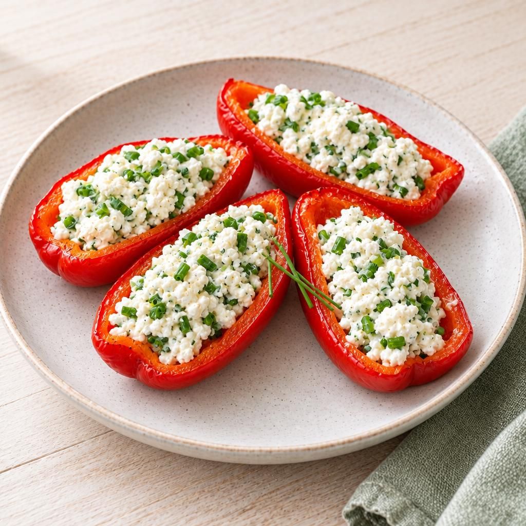Paprika-Boote mit Hüttenkäse