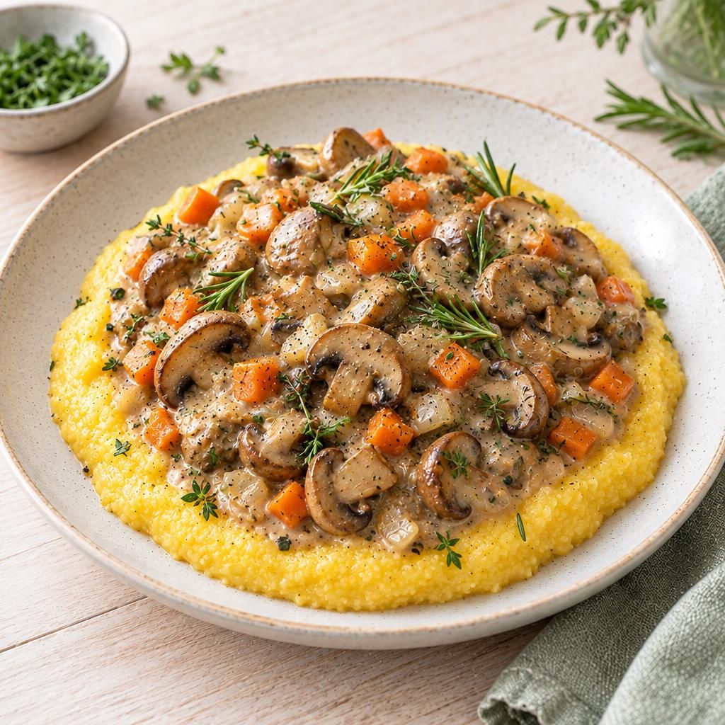 Veganes Pilzragout auf Polenta