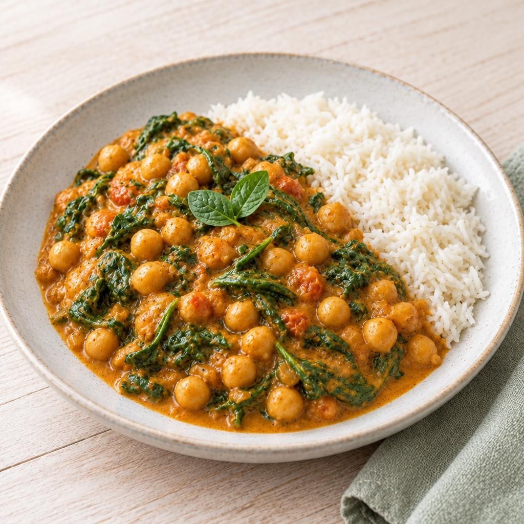 Kichererbsen-Spinat-Curry mit Reis