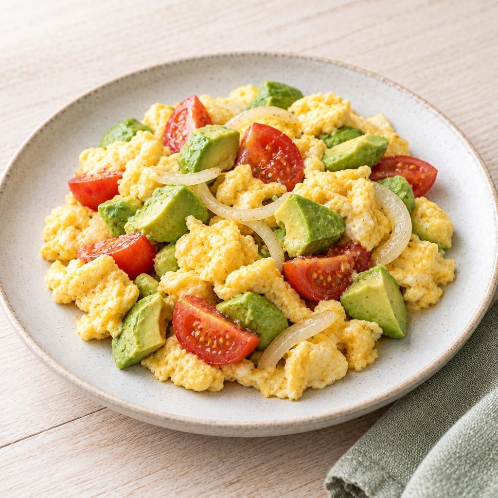 Rührei mit Avocado und Tomate