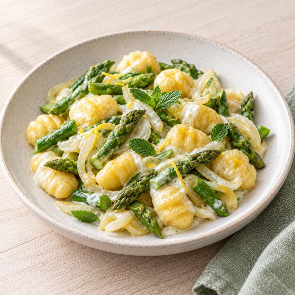 Grüner Spargel mit Gnocchi