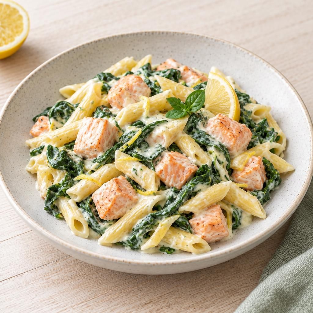 Lachs-Spinat-Nudeln