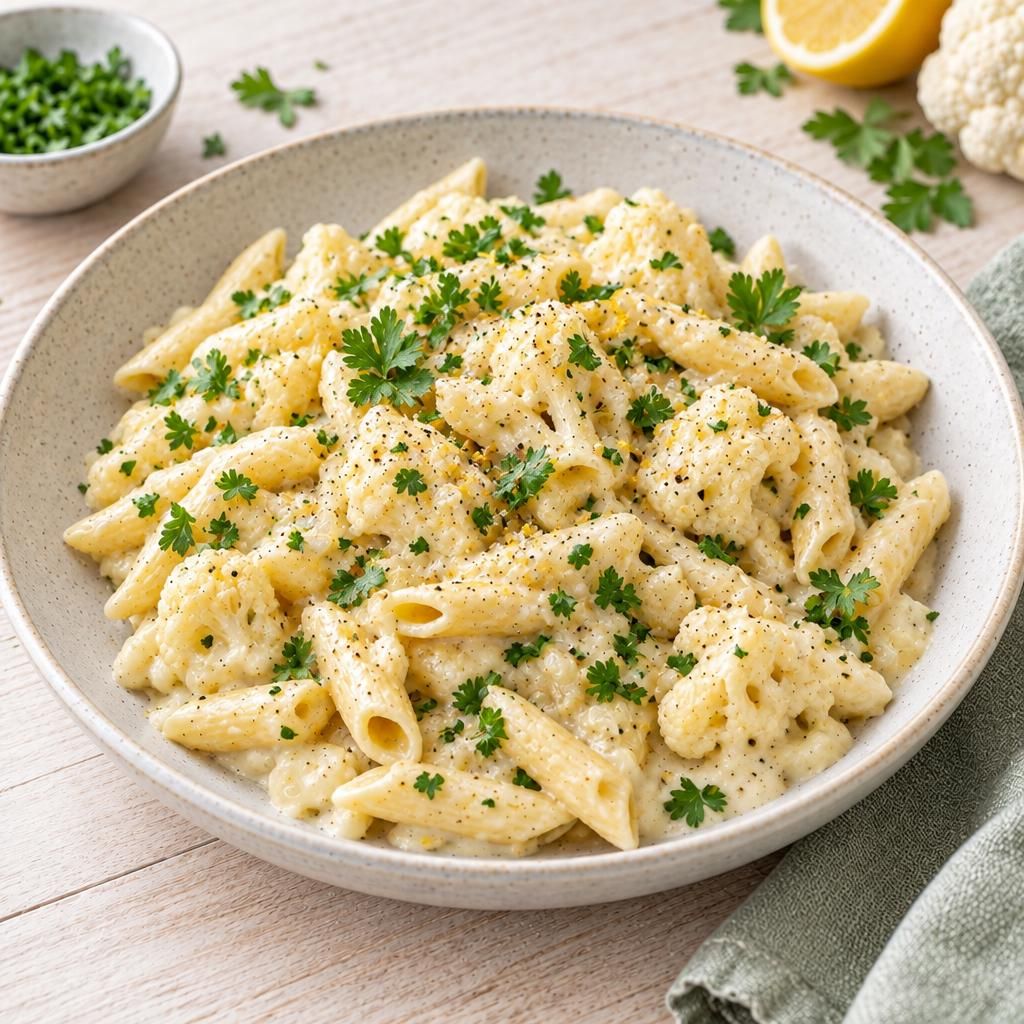 Vegane Pasta in Blumenkohlsoße