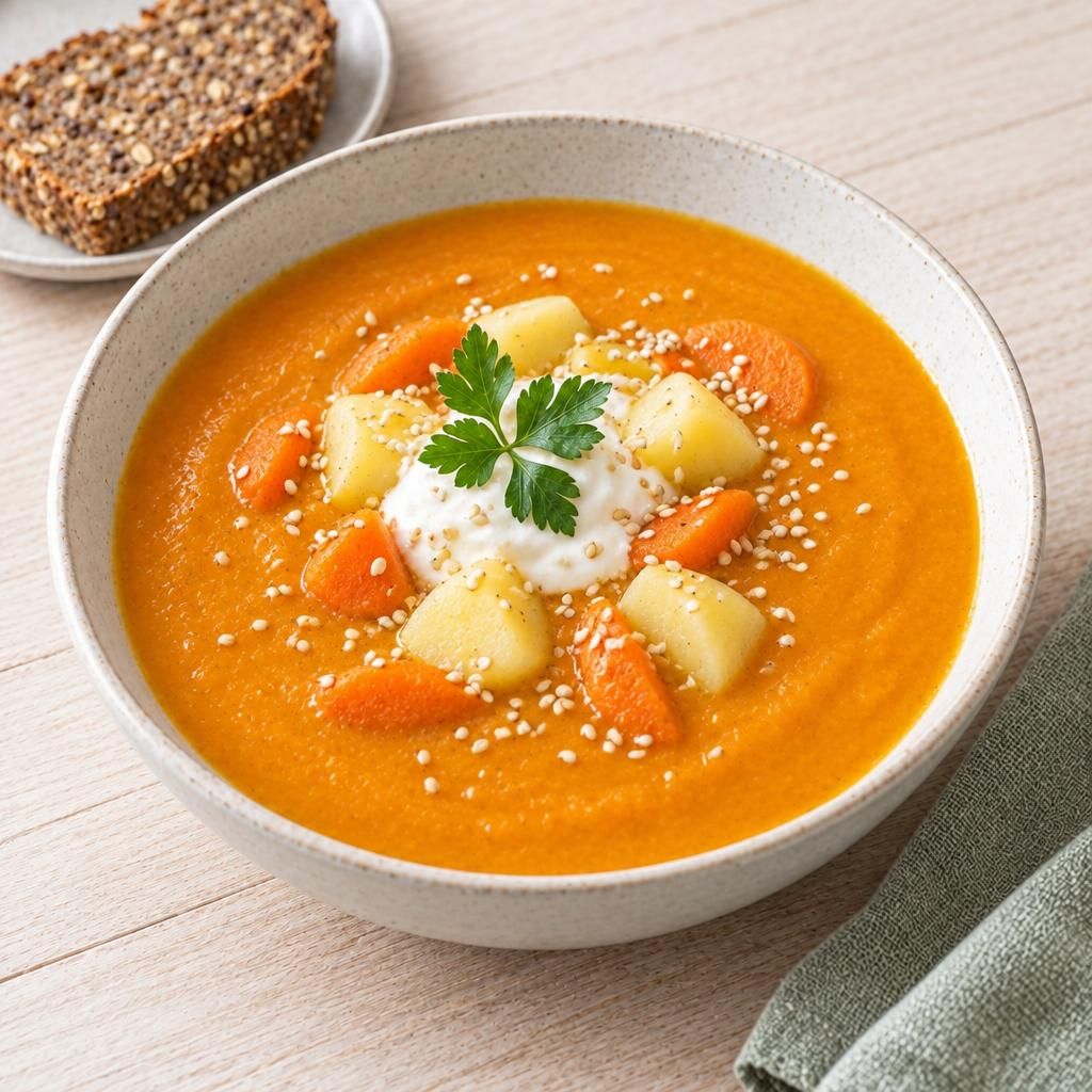 Karotten-Ingwer-Suppe mit Vollkornbrot