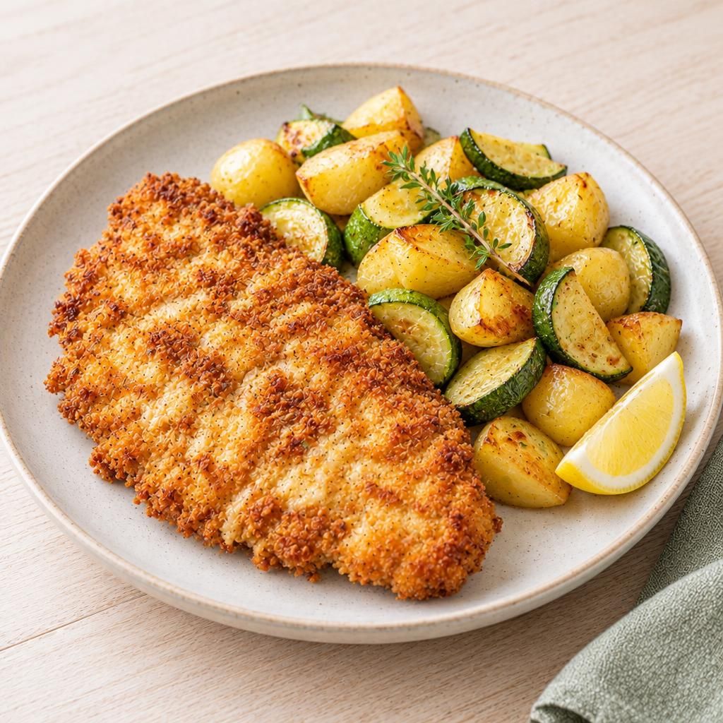 Parmesanschnitzel mit Ofenkartoffeln