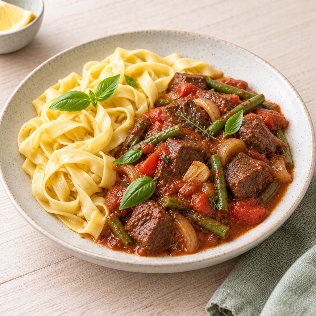 Italienisches Gulasch mit Bandnudeln