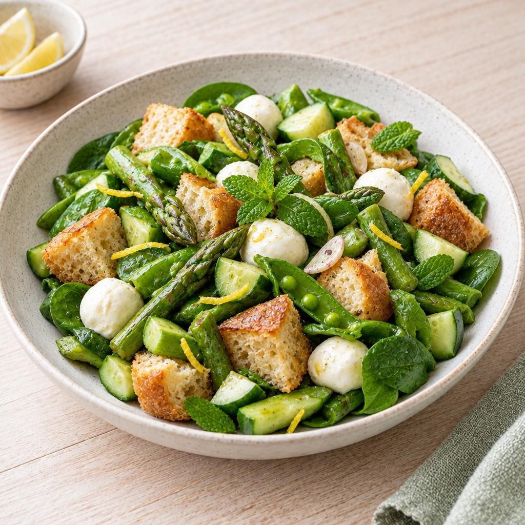 Brotsalat mit grünem Spargel