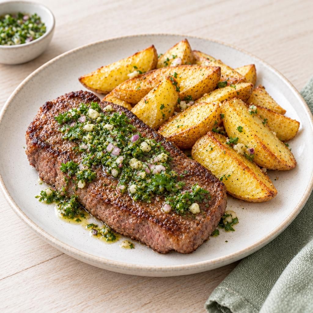 Rumpsteaks mit Chimichurri und Kartoffelecken