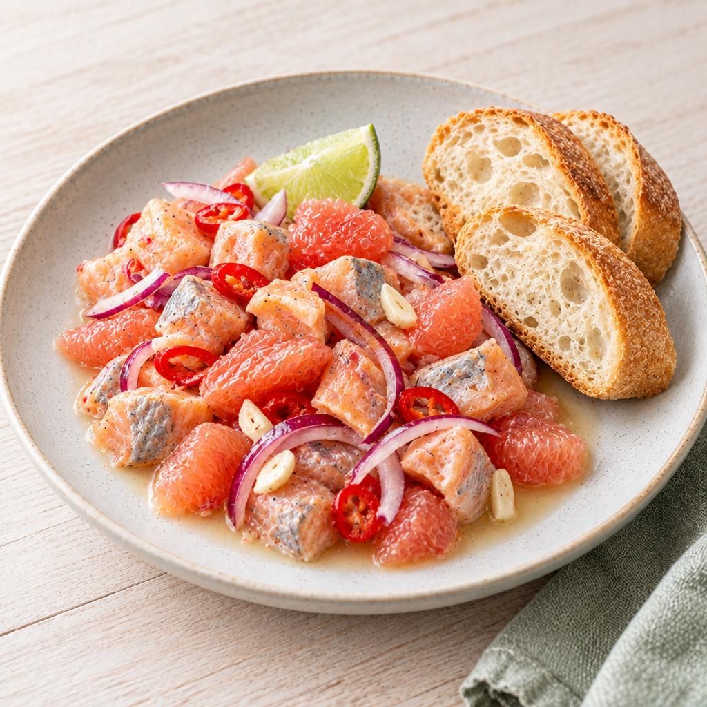 Ceviche von der Forelle mit Baguette