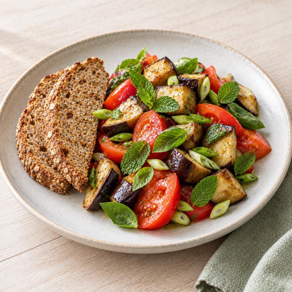 Auberginen-Salat mit Vollkornbrot