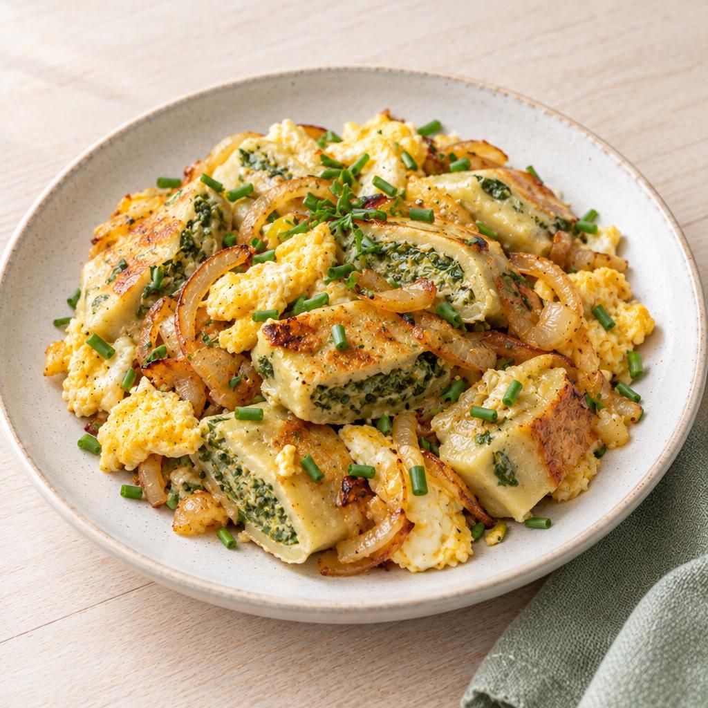 Geschmälzte Maultaschen mit Ei