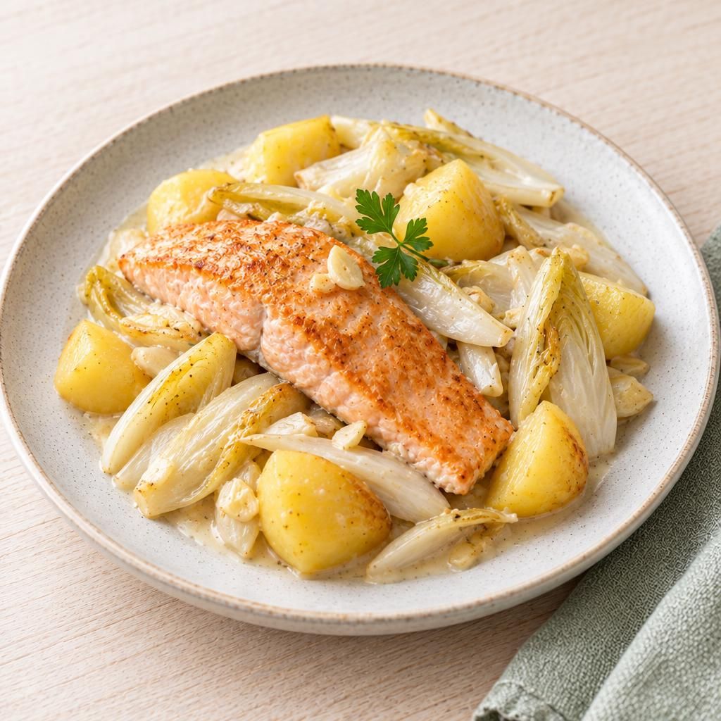 Chicorée-Kartoffel-Lachs-Pfanne