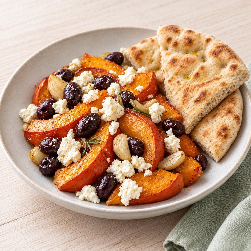 Griechischer Kürbis mit Fladenbrot