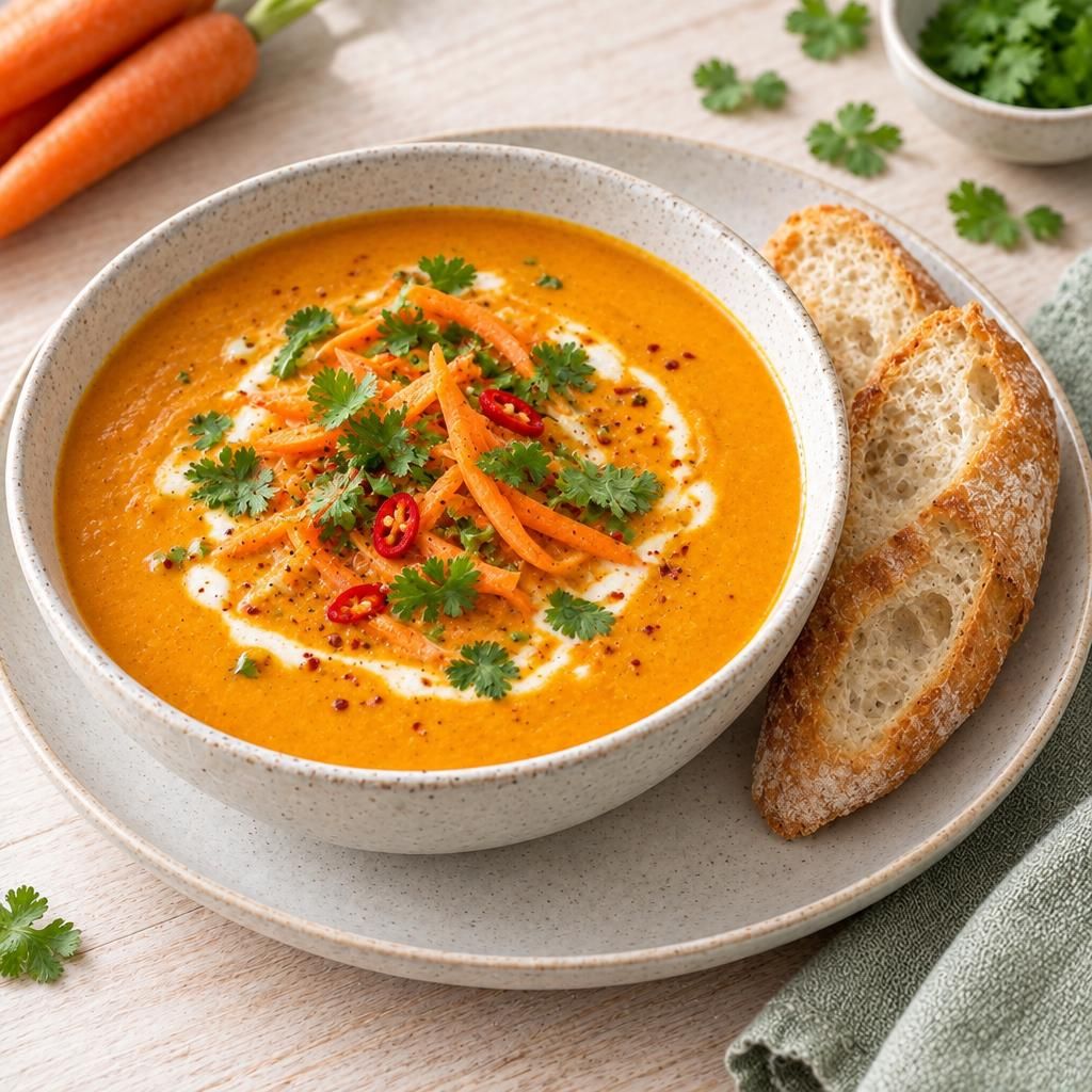 Thailändische Möhrensuppe mit Baguette