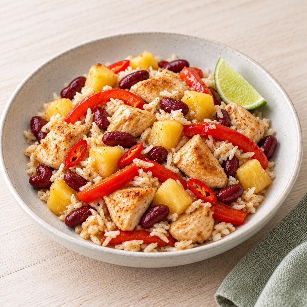 Karibische Hähnchen-Reis-Pfanne
