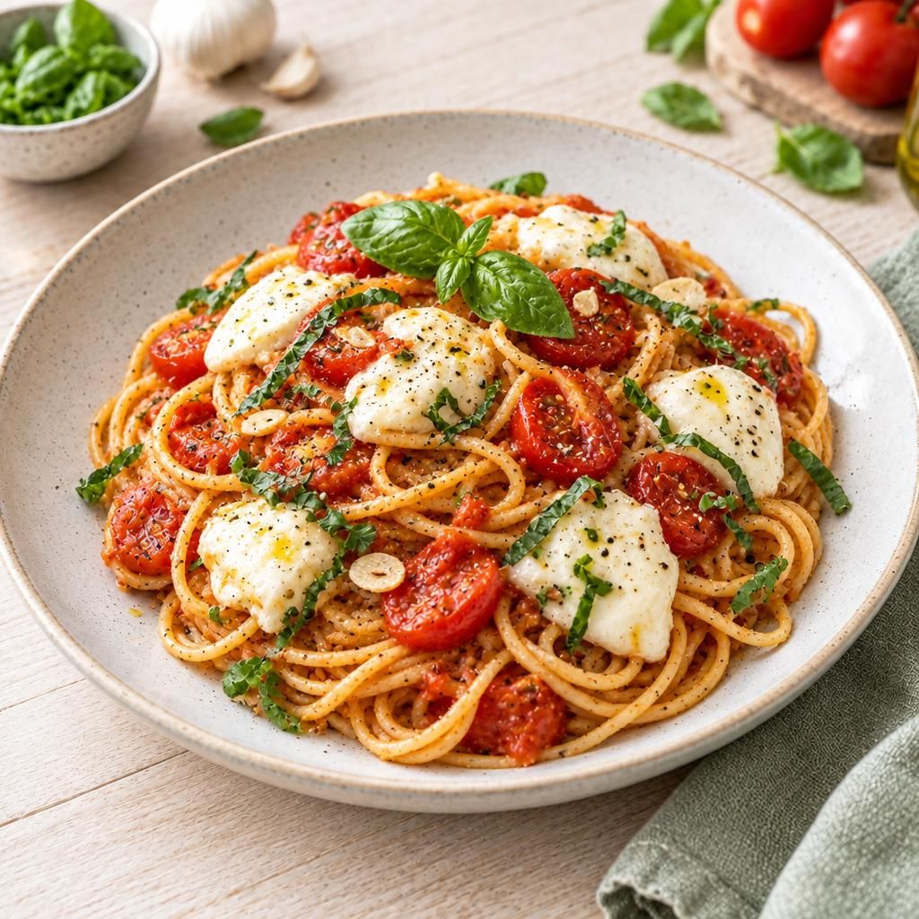 Spaghetti mit Tomate und Mozzarella