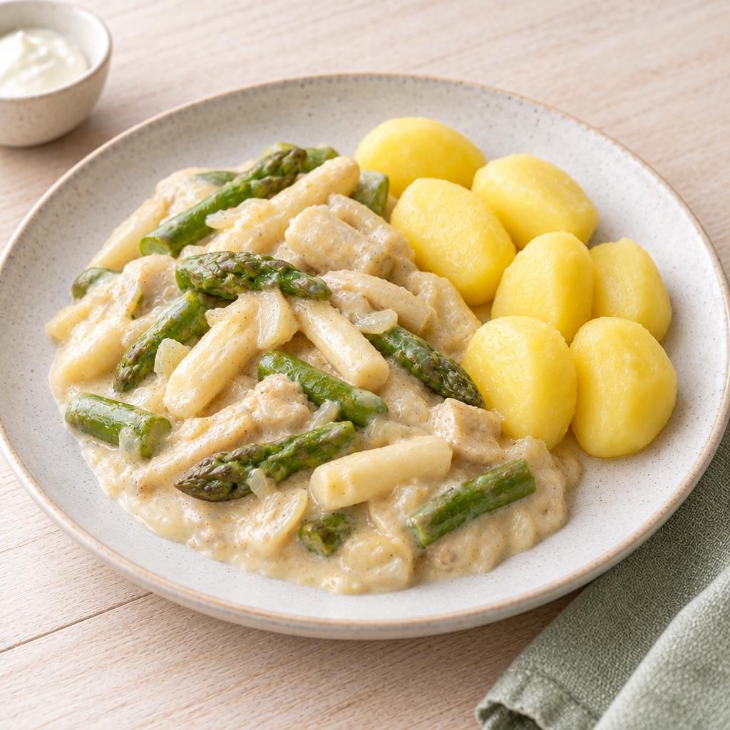 Ragout mit Spargel und Salzkartoffeln