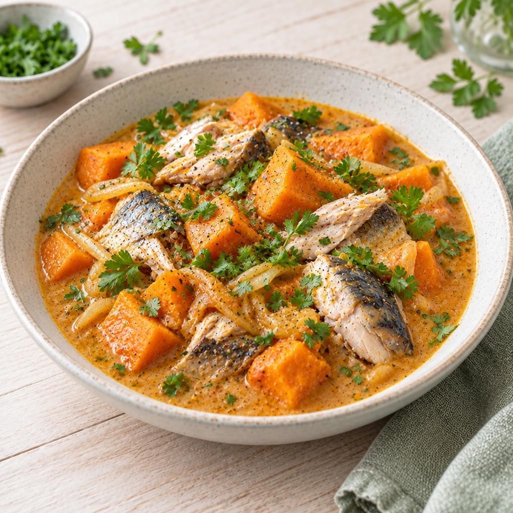 Süßkartoffel-Eintopf mit Fisch