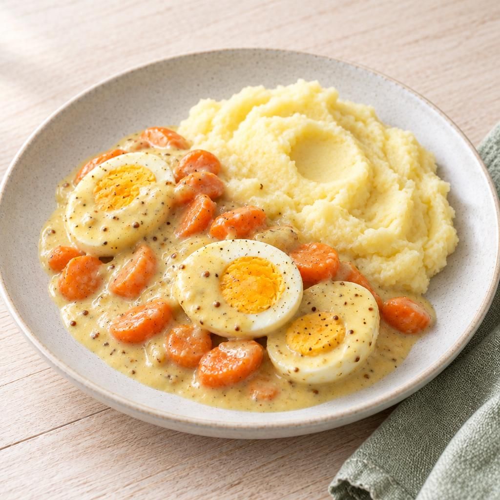 Eier in Senfsauce mit Püree