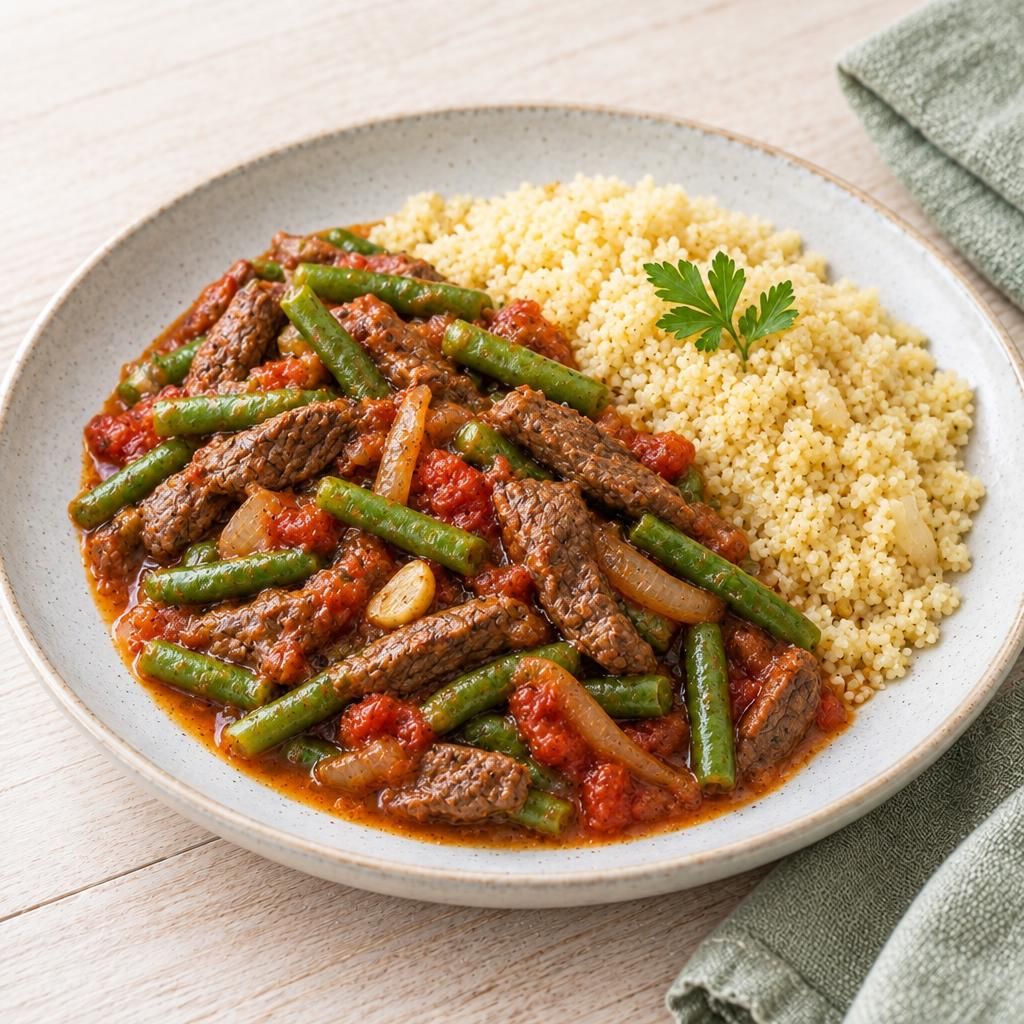 Bohnen-Geschnetzeltes mit Couscous