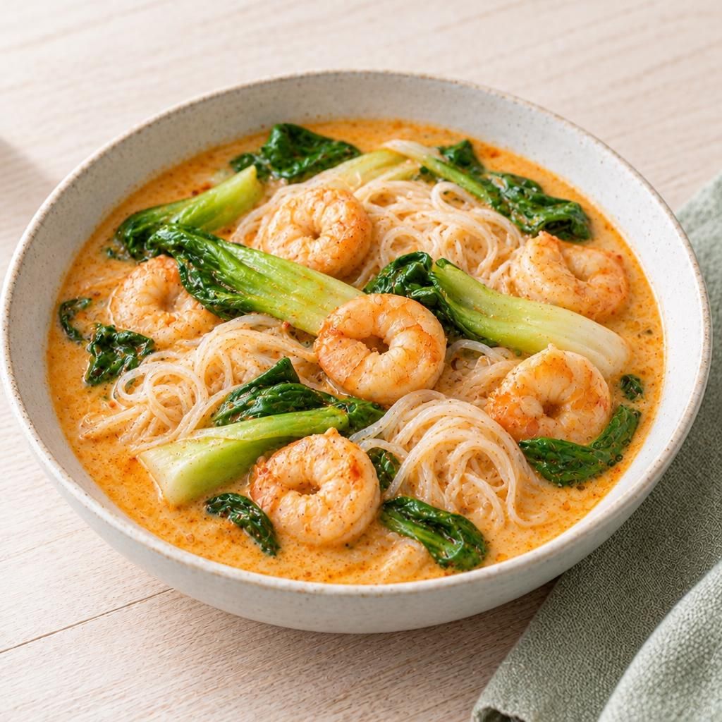 Garnelen-Kokos-Suppe mit Reisnudeln