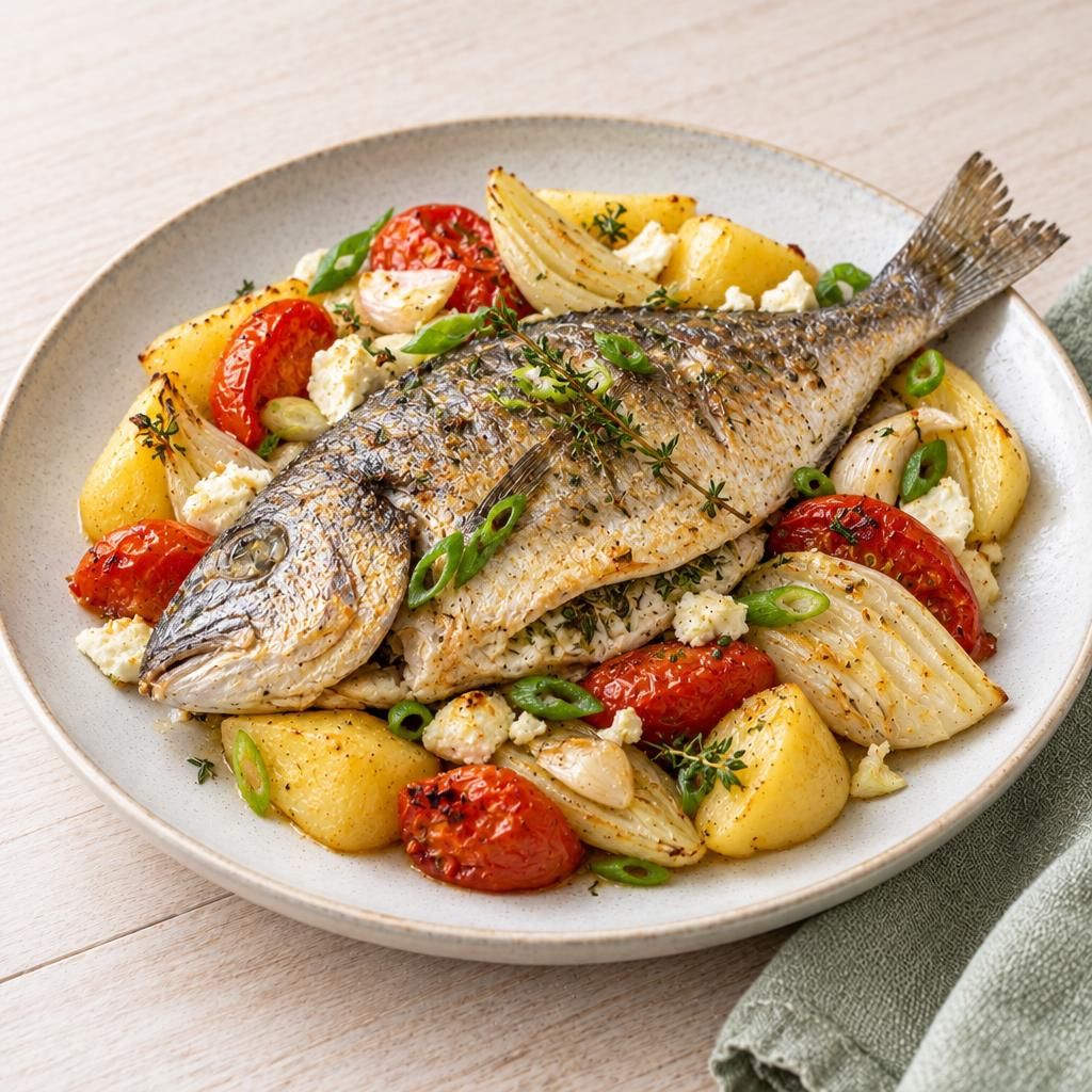 Kräuterdorade mit Ofengemüse