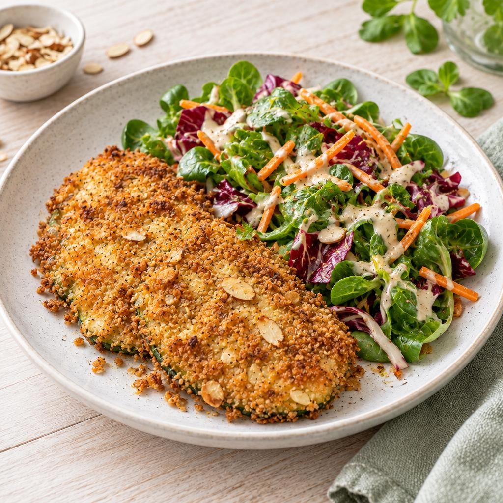Zucchinischnitzel auf Salat