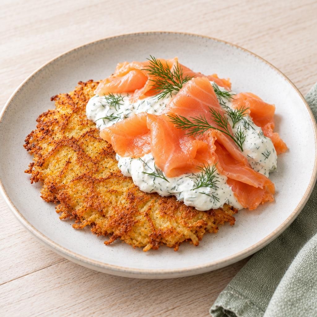 Kartoffelrösti mit Räucherlachs und Dill-Schmand