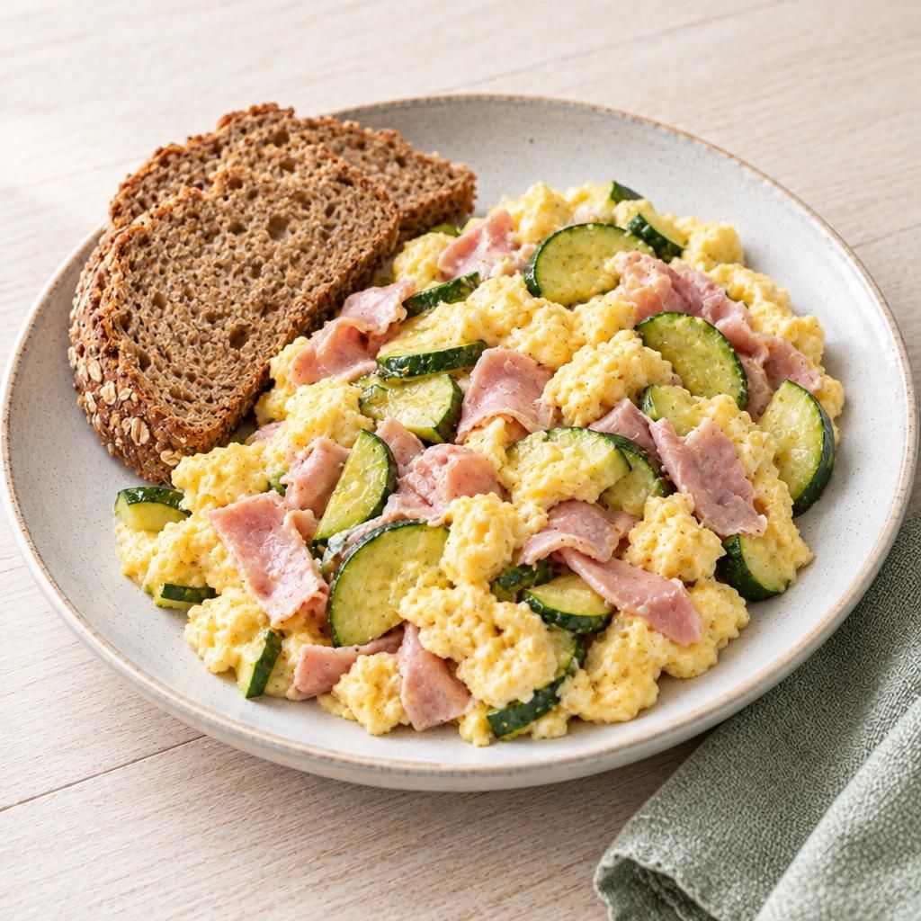 Rührei mit Zucchini und Schinken